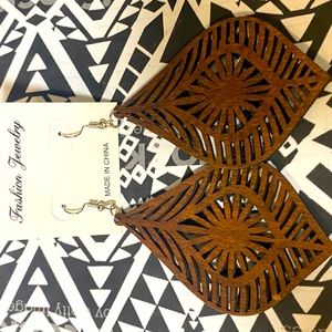 Wooden Tribal Brown Pierced Earrings